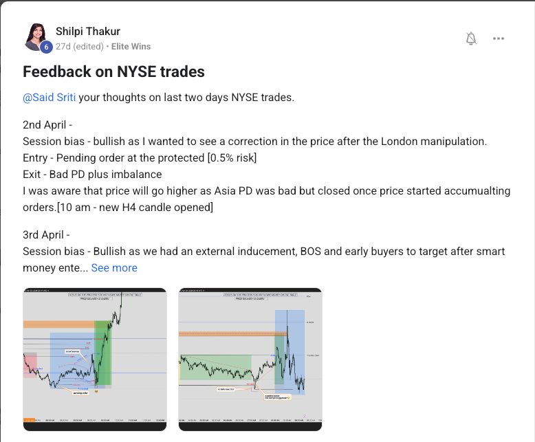 Real student feedback on NYSE trades from Elite Scalpers community